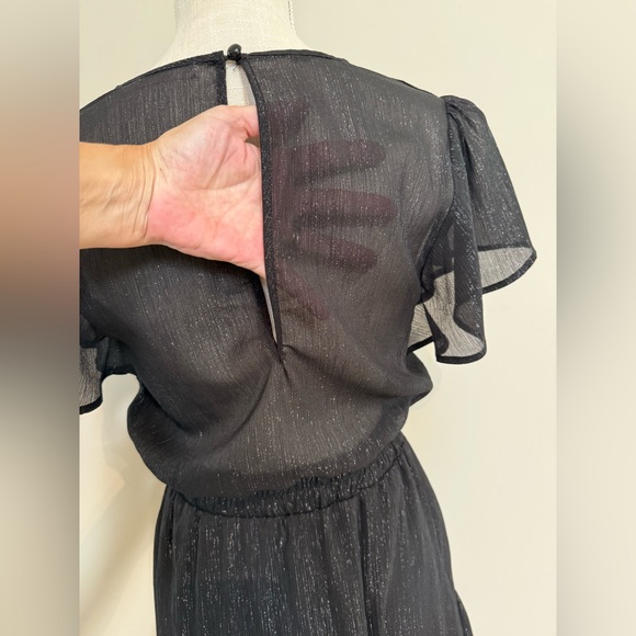 Mi Ami Sheer Metalic & Black Mini Dress, Size Medium - Picture 8 of 15